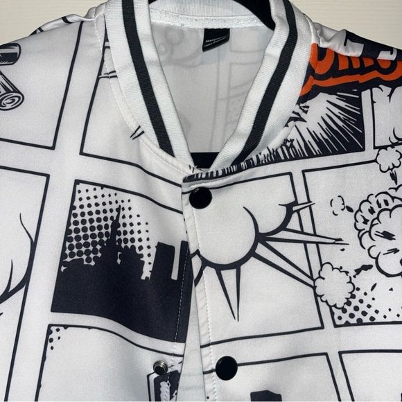 Black and White Bomber Jacket with Comic Print - Picture 2 of 5